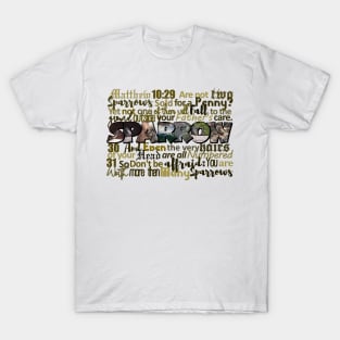 Matthew 10:29-31 Sparrow Big Letter Word Art T-Shirt